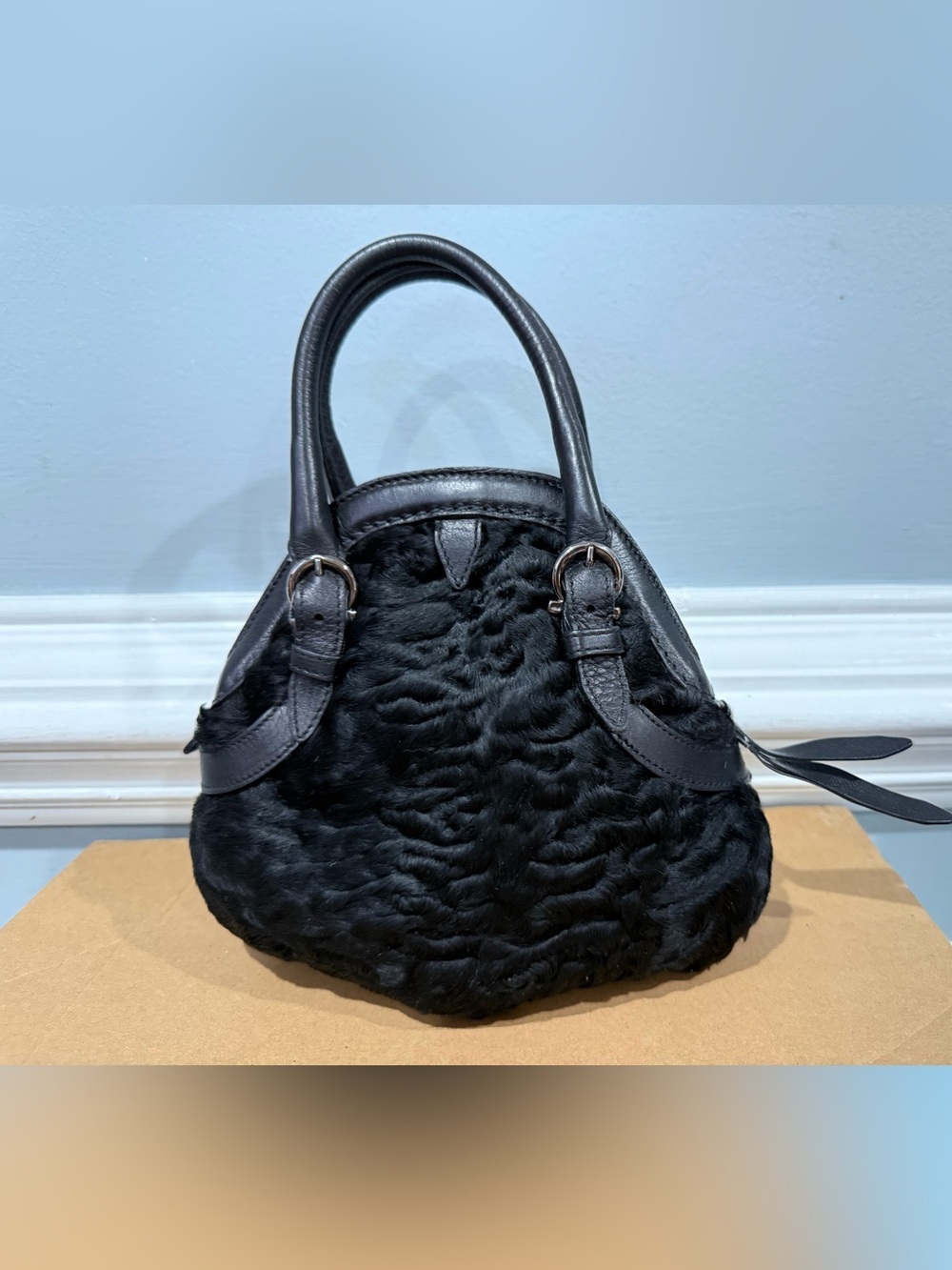 Salvatore Ferragamo Black Pony Hair Mini Top Handle Bag Made in Italy - Picture 2 of 16